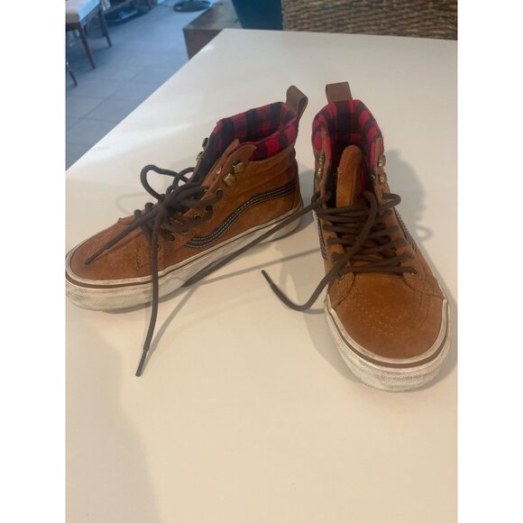 Vans Sk8-Hi Suede & Plaid High-Top Sneakers Brown/Red Size 6.5 M/Lace-Up Casual - Picture 4 of 10